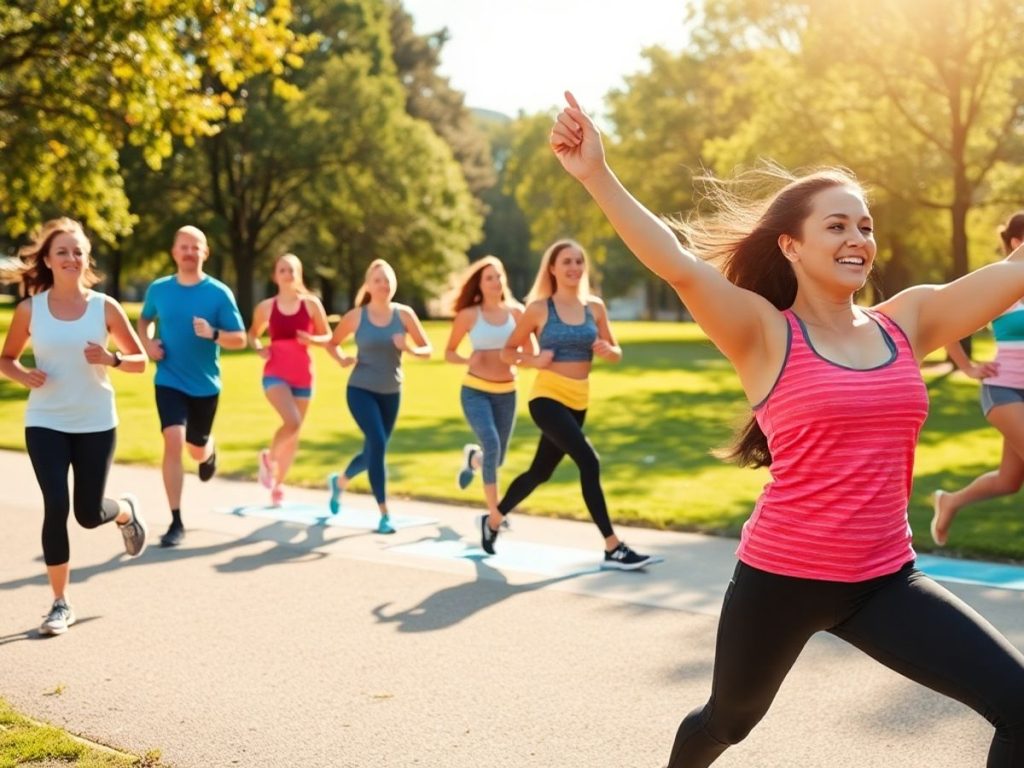 Persoane care fac exerciții în parc.