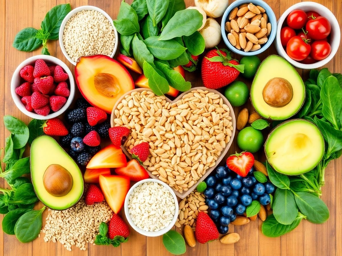 Alimente sănătoase pentru inimă, fructe și legume proaspete.