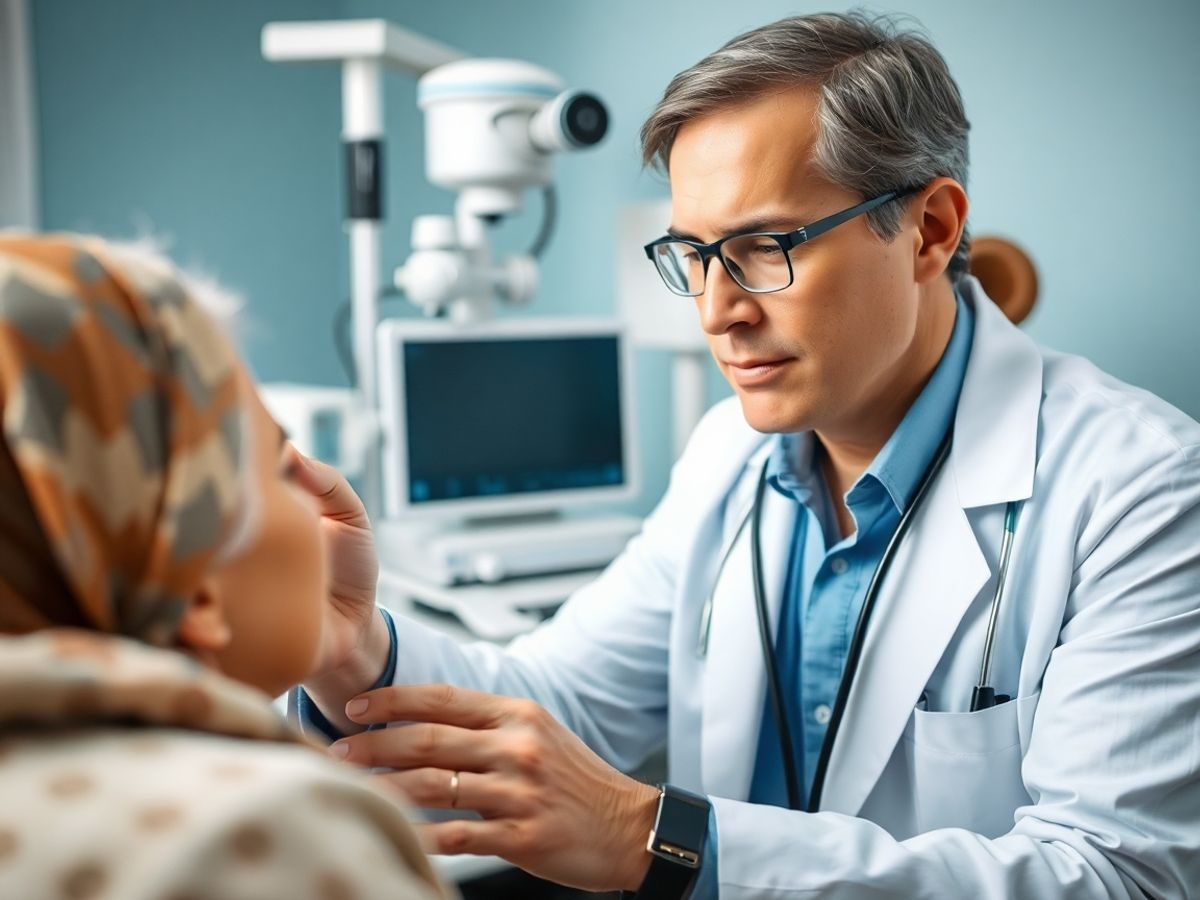 Imagine cu un medic verificând un pacient la cabinet.