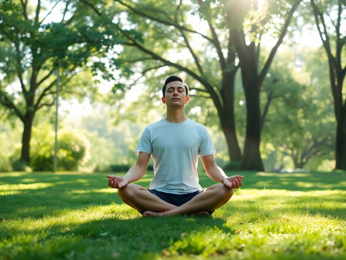 Persoană meditând într-un peisaj natural liniștitor.